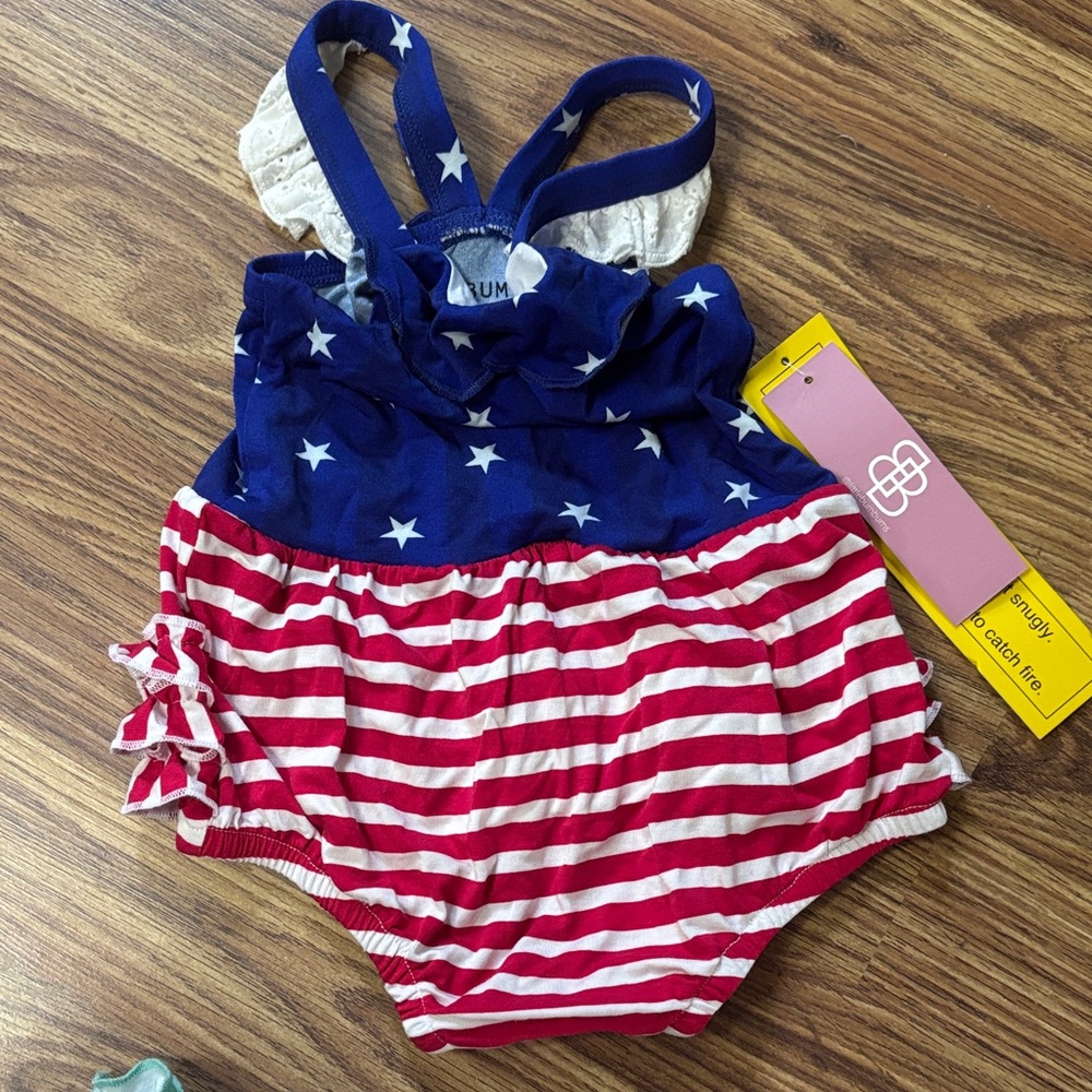 Bums and roses (Little Bum Bums) Patriotic Star and Stripe Baby Romper 9-12month
